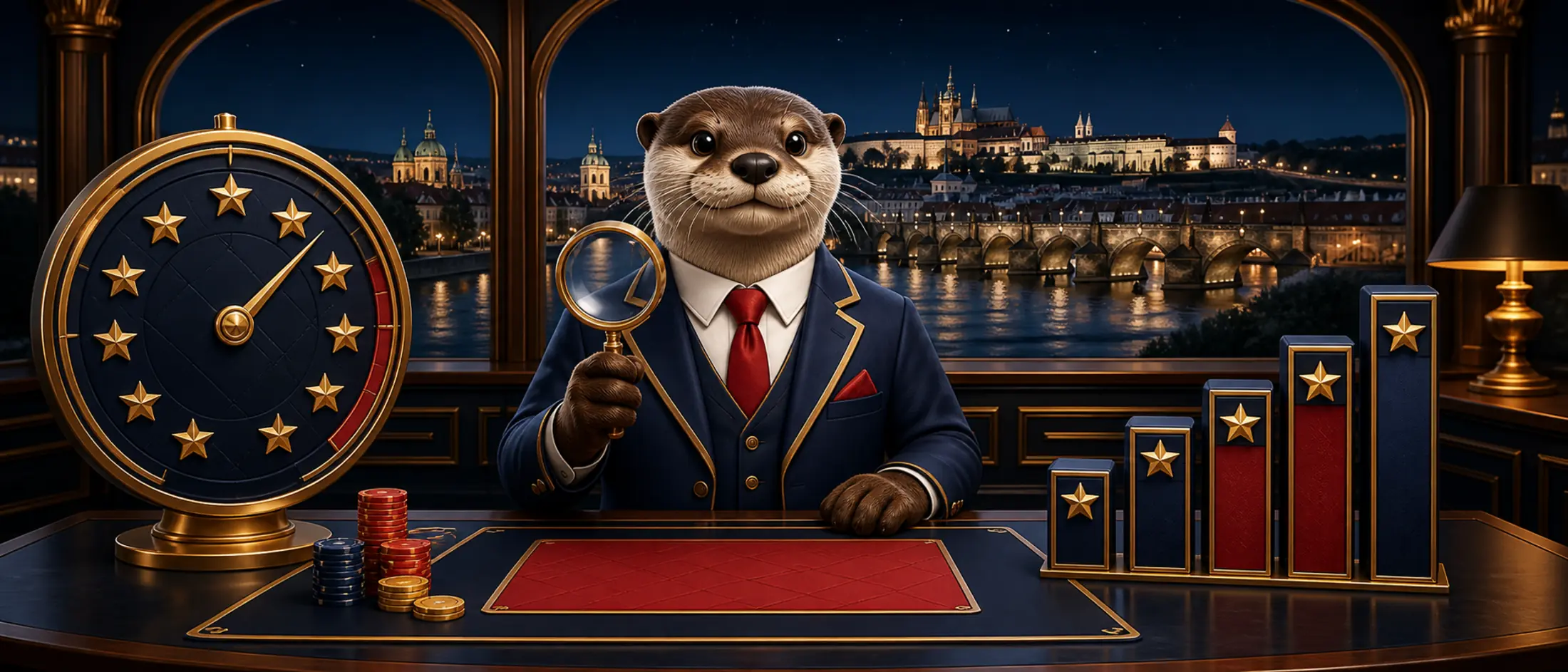 Vydra hodnotící Bizzo Casino před noční Prahou